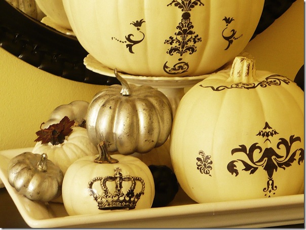 decorated pumpkins paint and decals Decorated pumpkins with silver paint and rub on decals