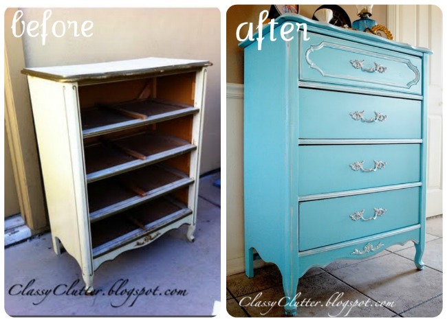 dresser makeover to shabby worn blue