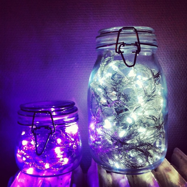 mason jars with Christmas lights
