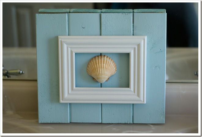 Framed seashell for cottage bathroom