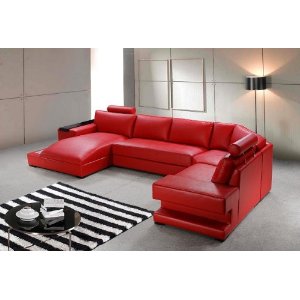 Red leather sectional sofa