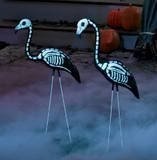 skeleton yard flamingos for Halloween yard