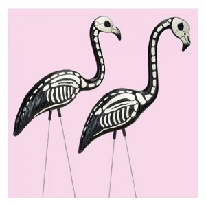 Halloween skeleton flamingos
